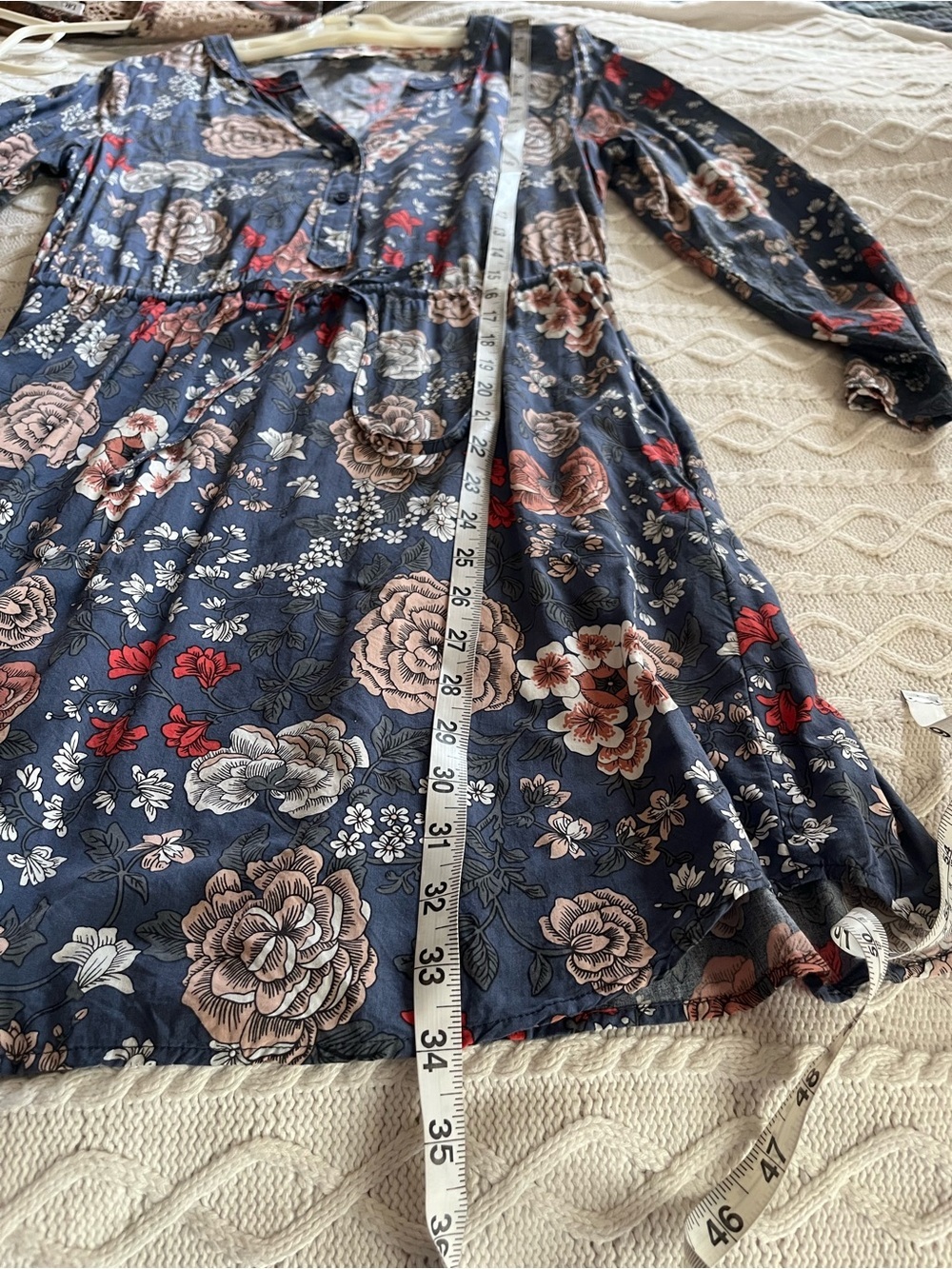 Loft Floral Long Sleeve Navy Swing Dress with Blooms Women’s size small - Picture 10 of 12